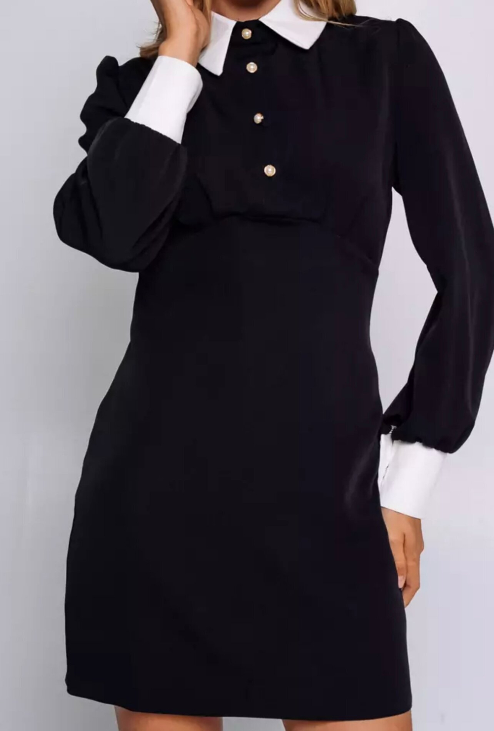 Платье черное мини школьное с длинным рукавом, демисезон, 80% полиэстер / 20% хлопок