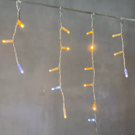 Светодиодная бахрома с колпачком 4,9 x 0,5 м желтая с мерцанием белого диода 220В, 200 LED, провод прозрачный ПВХ, IP65 (PIL200BLWCAP-10-2Y)