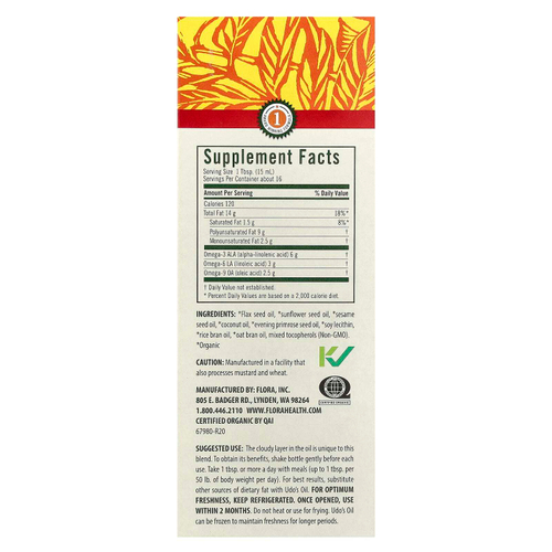 Flora, Udo's Choice, органическая смесь Udo's Oil 3,6,9, 250 мл (8,5 жидк. унции)