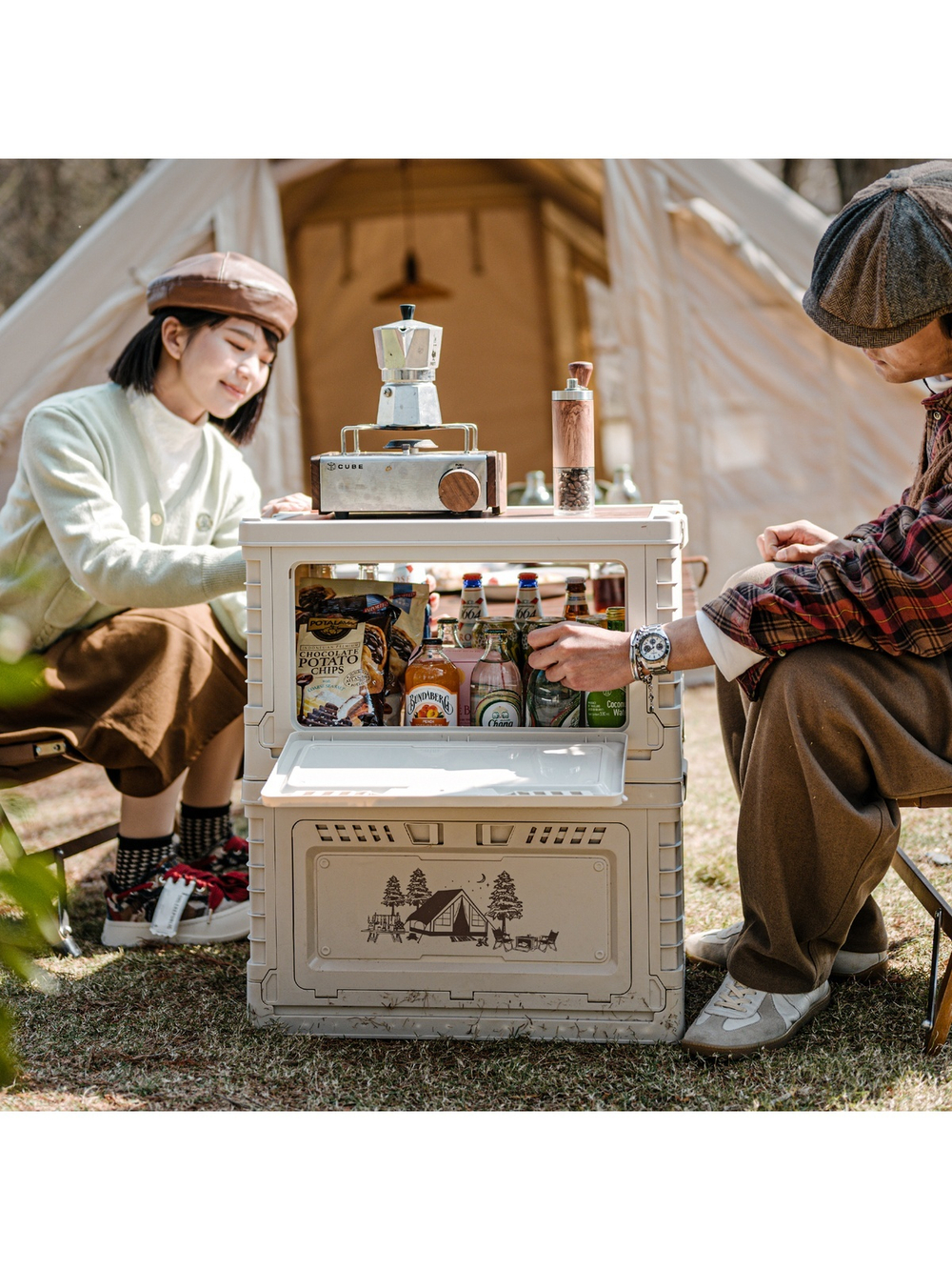 Ящик туристический Naturehike 50 л, трансформер, со столешницей, бежевый