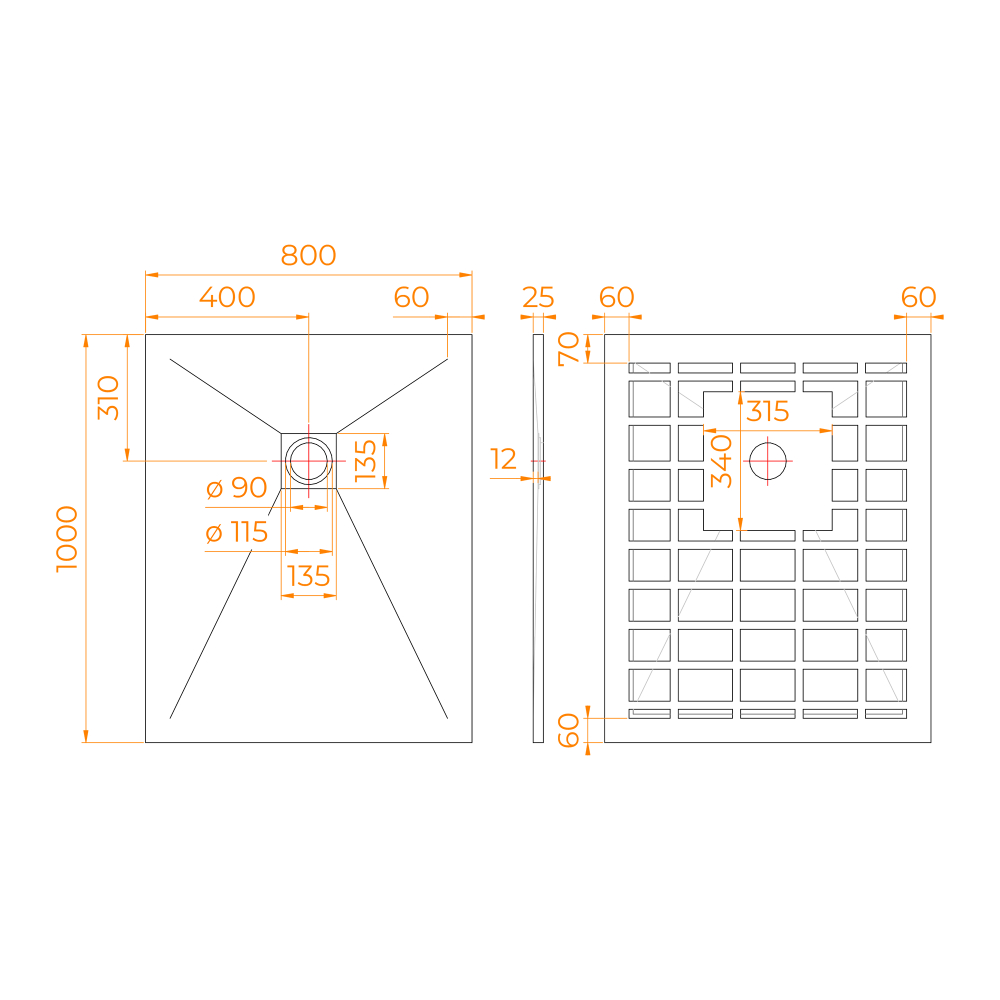 Душевой поддон прямоугольный STONE TRAY-G (800x1000)