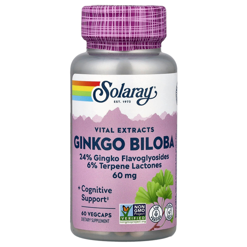 Solaray, Vital Extracts, гинкго билоба, 60 мг, 60 растительных капсул