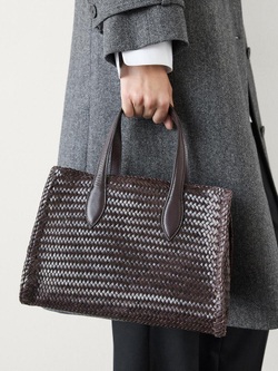 Massimo Dutti Плетеная сумка-сэтчел среднего размера, из кожи наппа, черный