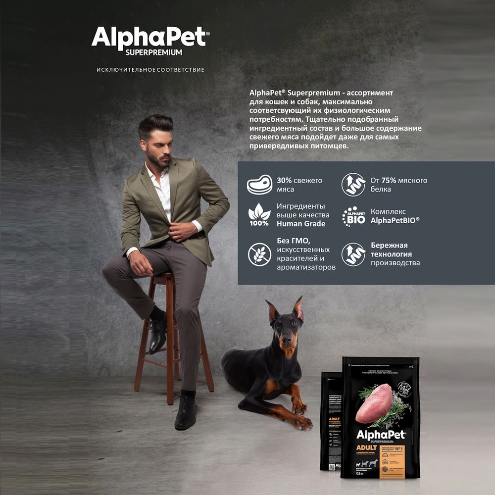 Уценка! Срок 18.05.26/ Сухой корм AlphaPet Superpremium для взрослых собак мелких пород с индейкой и рисом
