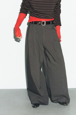 ZARA БРЮКИ С ЗАЩИПАМИ И КЛАПАНАМИ, ТЕМНО-СЕРЫЙ