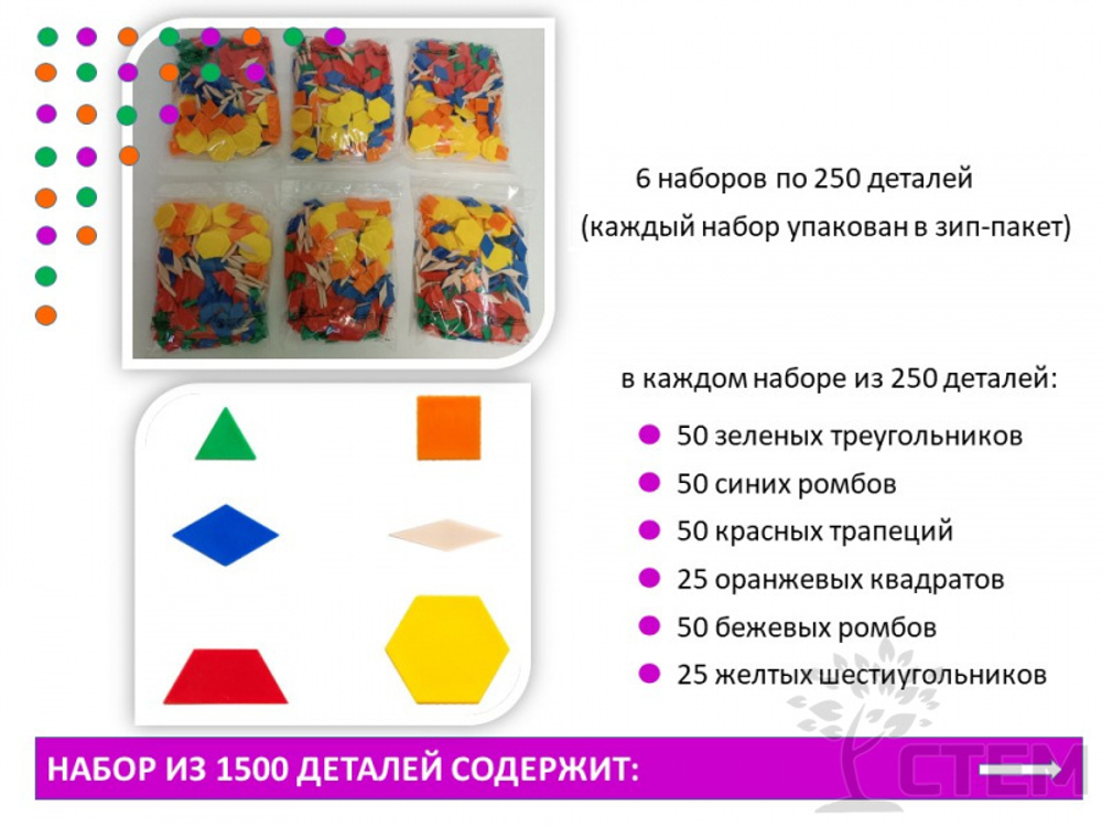 Мозаика "ГЕОМЕТРИЧЕСКИЕ ФИГУРЫ". Набор для класса