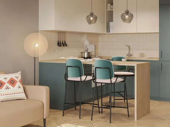 Стул полубарный Ror, 2 Frame, велюр, черный/зеленый/розовый