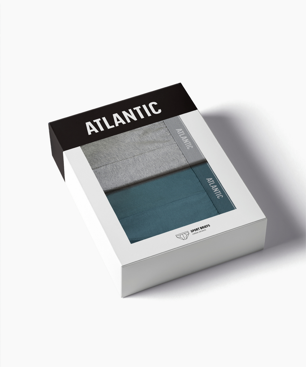 Мужские трусы слипы спорт Atlantic, набор 2 шт., хлопок, серый меланж + морской, 2RMP-094