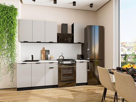 Прямая модульная кухня Евро Лайн-06 Агат - Graphite 2140*1400*600