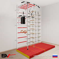 Шведская стенка Sv Sport 52340 (Турник рукоход/Брусья/Канат/Кольца/Лестница/Мат 2м/Канатный лаз)