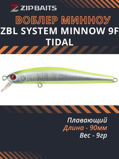 Воблер для рыбалки ZIPBAITS ZBL SYSTEM minnow 9F Tidal 90мм, 9 г, заглубление 0.5-0.8м., цвет 202R, плавающий