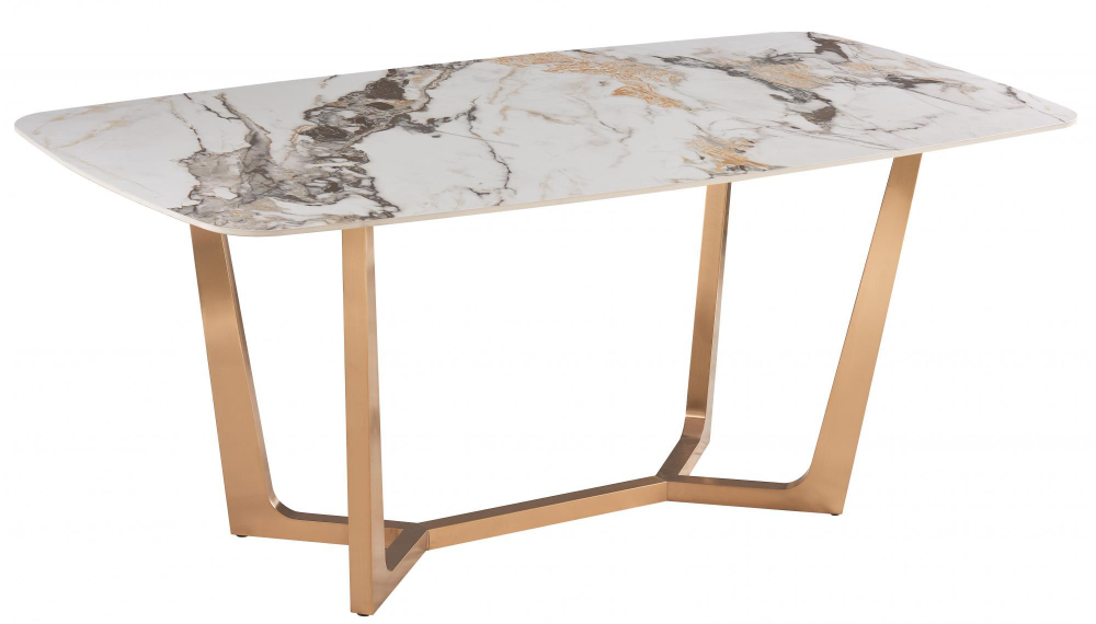 Стол обеденный Ist Casa Ланс Мат, 180х90х75 см, белая керамика, матовое золото