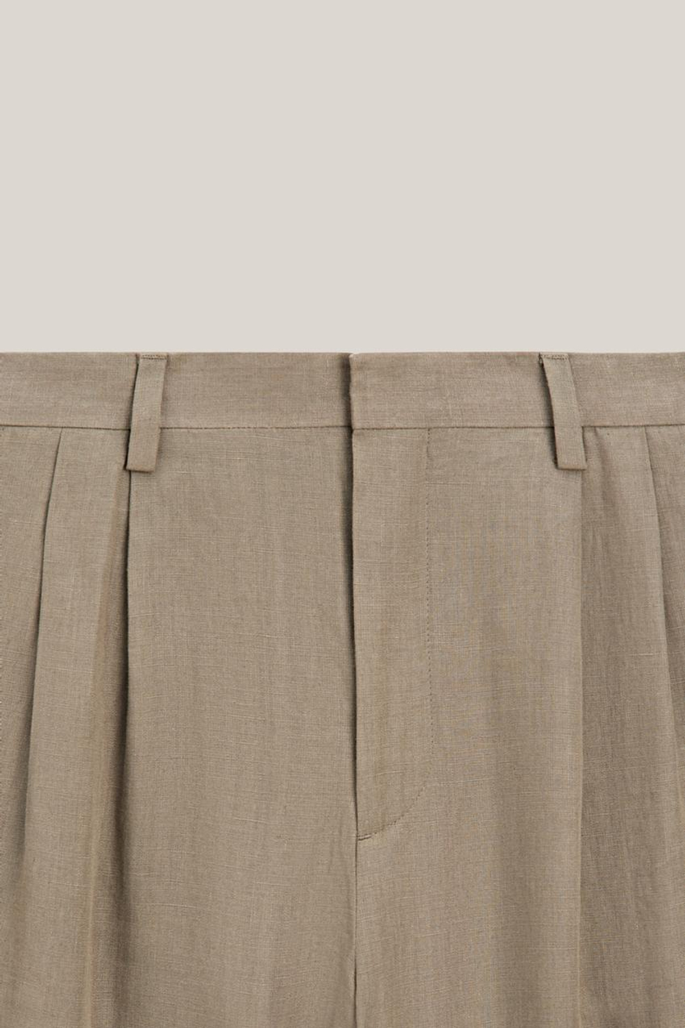 Massimo Dutti Льняные брюки с двойными вытачками - Limited Edition, хаки