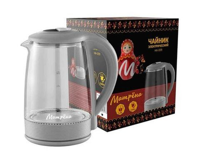 Чайник электр. Матрена МА-009 серый (диск, 2л) 1,5кВт, стекло/пластик, 5417