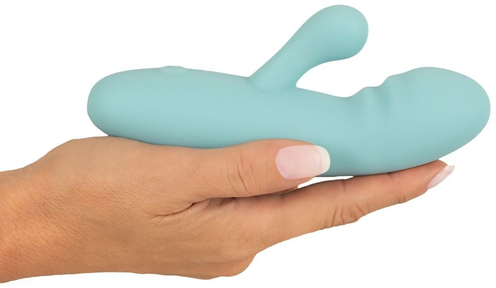 Бирюзовый мини-вибратор с клиторальным отростком Rabbit Vibrator - 15,5 см. (Цвет: бирюзовый)
