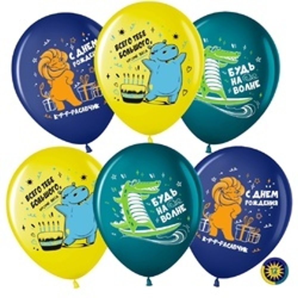 Шар (12"/30 см) С Днем Рождения, Будь на волне!, Ассорти, пастель, 2 ст 25 шт.