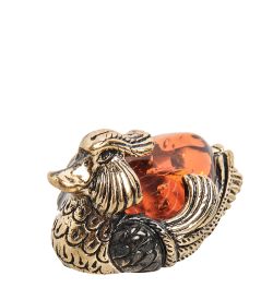 Народные промыслы AM- 541 Фигурка «Селезень» (латунь, янтарь)