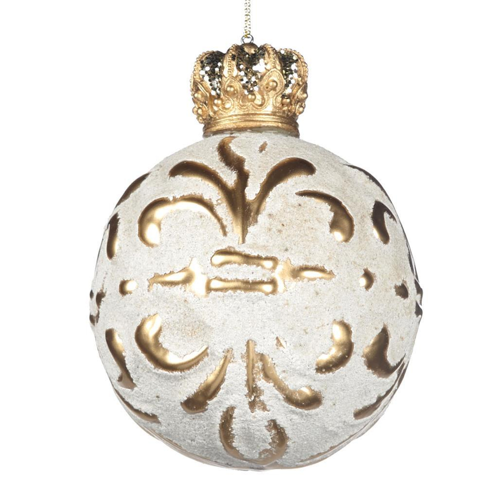 Шар белый с золотом с лилией 12см Goodwill Fleur De Lis Crown
