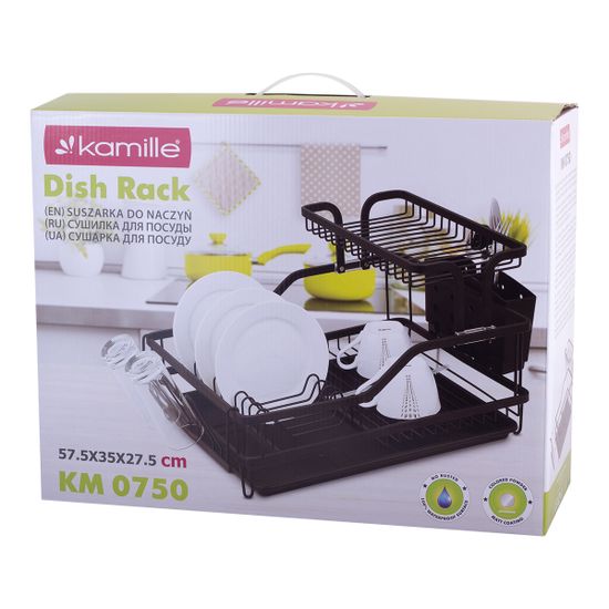 Сушилка для посуды из алюминия с поддоном Kamille KM-0750 (черная 57,5х35х27,5 см.)