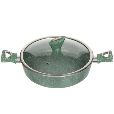 Сотейник алюминий, 28 см, антиприг, Daniks, Мрамор Олимп, зел, STWP-28-GRM-IND-LID, с крыш, индукц