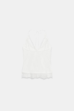 ZARA ТОП С ГОРЛОВИНОЙ ХАЛТЕР И КРУЖЕВОМ, БЕЛЫЙ