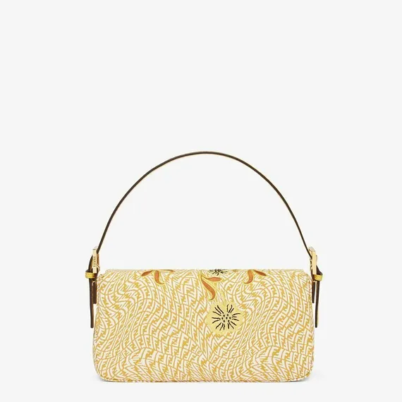 Сумка Fendi из жаккарда с узором FF Vertigo и вышивкой желтый