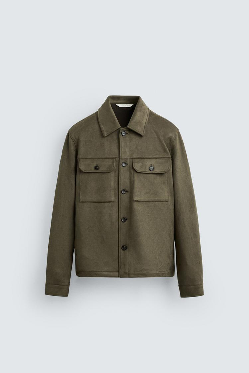 ZARA КУРТКА-РУБАШКА ИЗ ИСКУССТВЕННОЙ ЗАМШИ, ОЛИВКОВЫЙ