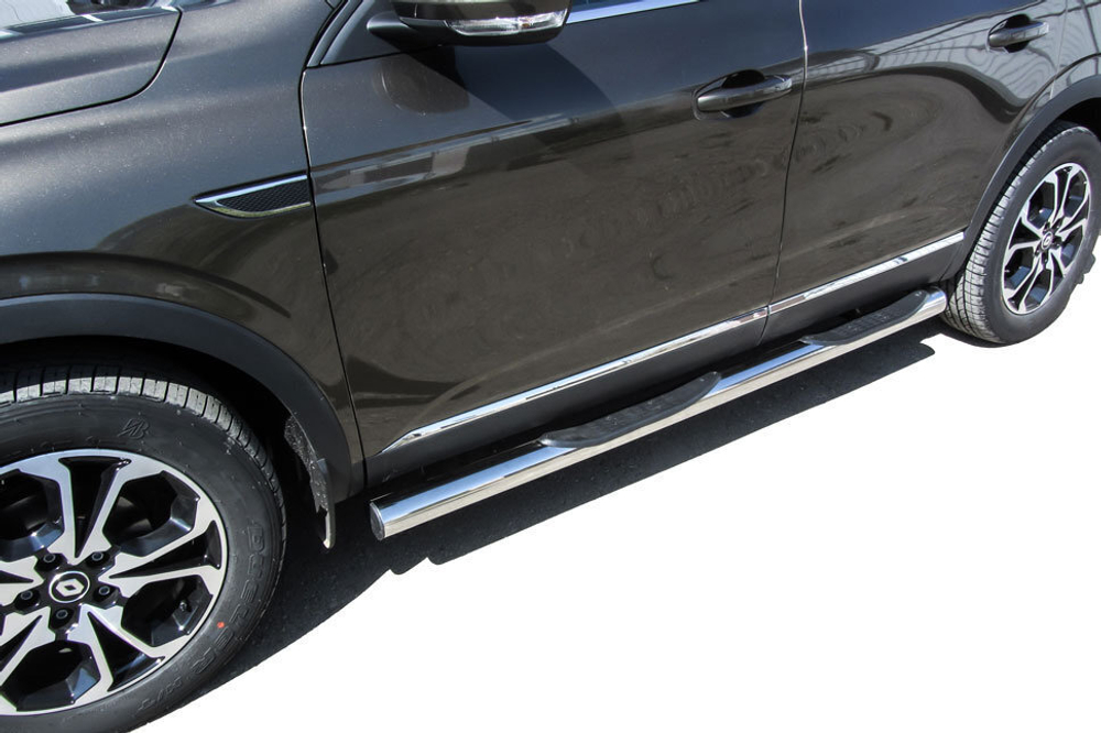 Пороги из нержавейки Renault Arkana (2019-2023) d76 с проступями