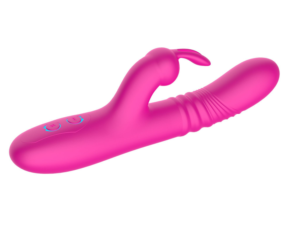 Розовый вибратор-кролик с функцией поступательных движений - 24,3 см. (Цвет: розовый)