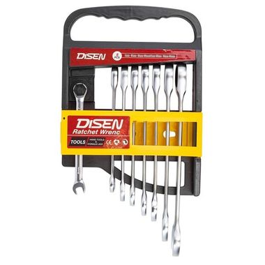 Набор ключей комбинированных трещоточных 8пр.(8,10,12-15,17,19мм),в пластиковом держателе DISEN DSD1512
