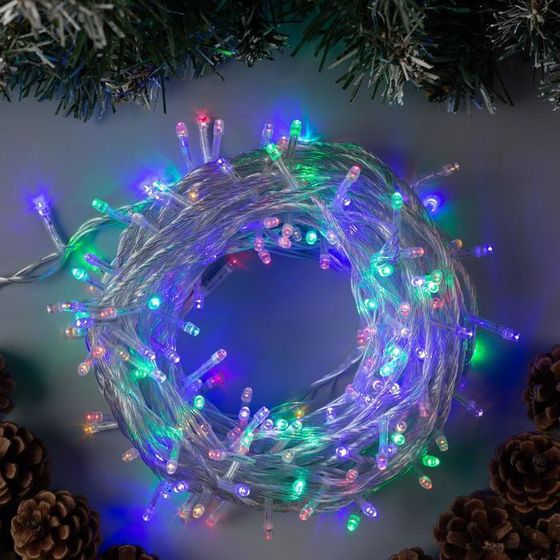 !Гирлянда «Нить» 20 м, IP20, прозрачная нить, 200 LED, свечение мульти, 8 режимов, 220 В