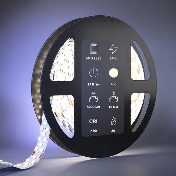 Светодиодная лента Ультра 24В 2835 27Вт/м 4000К 5м IP 20 201115 Led Strip 201115