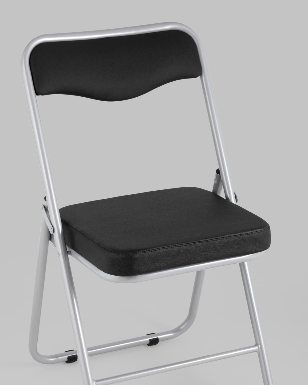 Складной стул Джонни экокожа черный каркас металлик