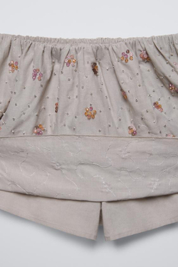 ZARA ЮБКА-ШОРТЫ С БУСИНАМИ, СЕРОВАТЫЙ