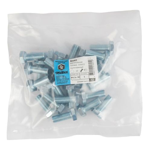 Болт М12х30 мм с шестигранной головкой DIN 933 кл 5,8