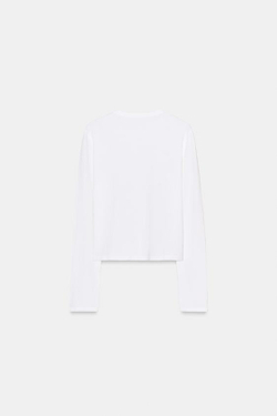 ZARA ФУТБОЛКА ИЗ 100% ХЛОПКА НА ПУГОВИЦАХ, БЕЛЫЙ