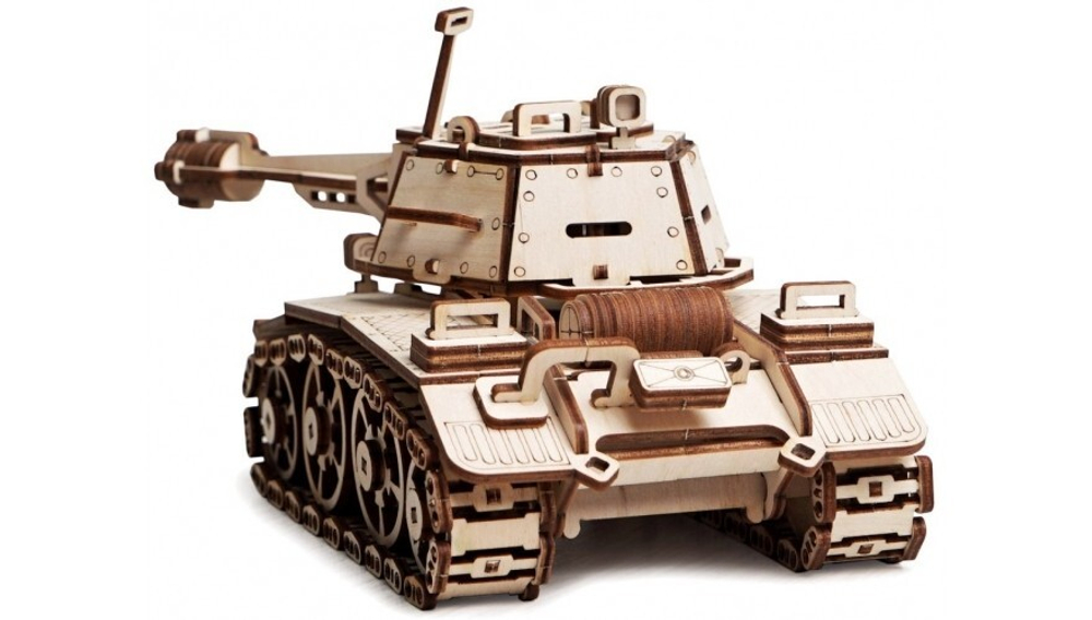Конструктор 3D деревянный подвижный Lemmo Танк КАДЕТ