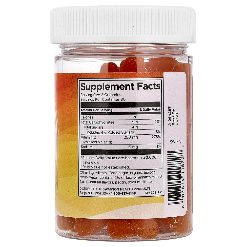 Swanson Vitamins, жевательные мармеладки с витамином C, со вкусом апельсина, 60 шт.