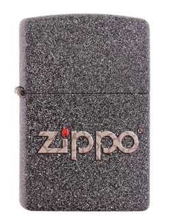 Легендарная классическая американская бензиновая широкая зажигалка ZIPPO Classic Iron Stone™ серая матовая из латуни и стали Логотип-эмблема Zippo в виде змеиной кожи ZP-211 SNAKESKIN ZIPPO LOGO