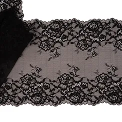 Кружево эластичное черное 23 см, букет