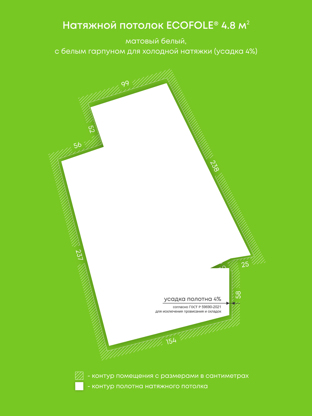 Матовый натяжной потолок 4.8 м2