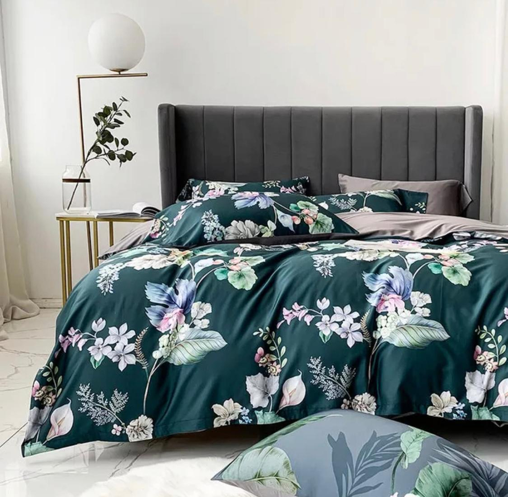 Комплект постельного белья ZEPHYR HOME ЕВРО пг. Мако-Сатин,Египетский хлопок зеленый