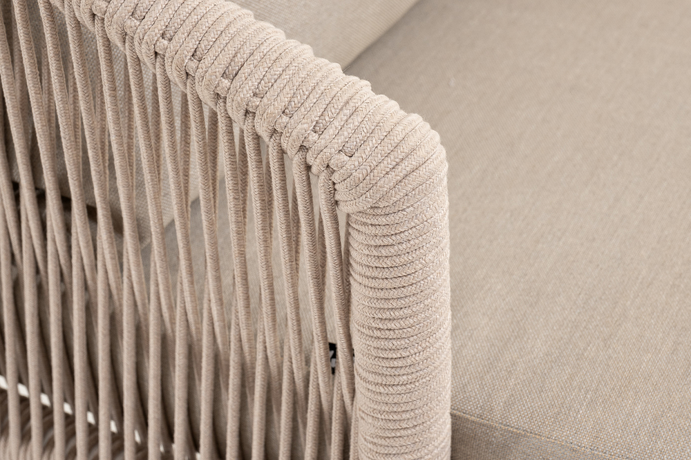 "Верона" кресло плетеное из роупа, каркас алюминий белый муар, роуп бежевый круглый, ткань бежевая 15052