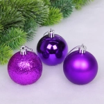 Новогодние шары 6 см (набор 24 шт) «Микс фактур», фиолетовый