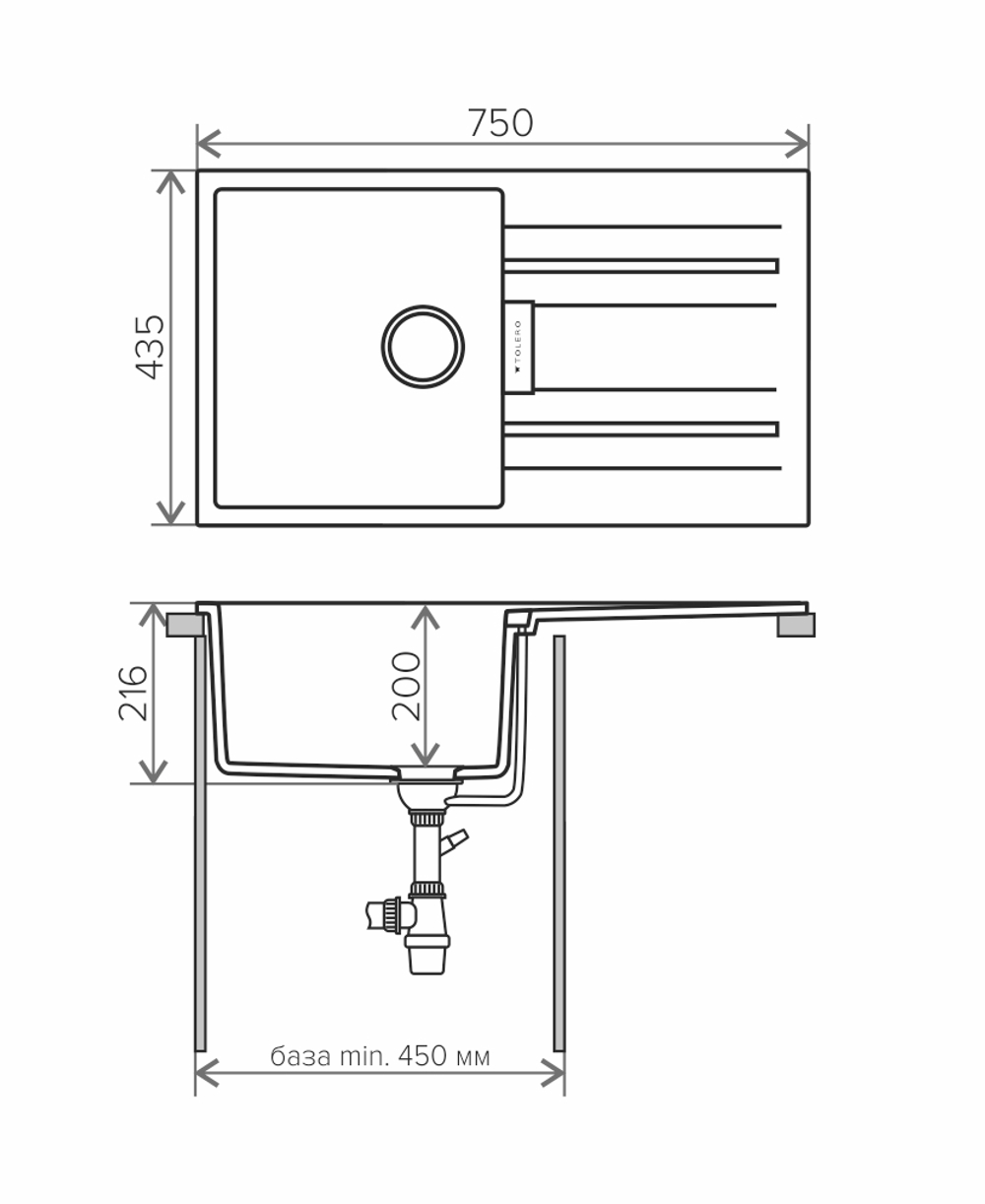 Кухонная мойка Tolero Loft TL-750 750x435мм Черный №911