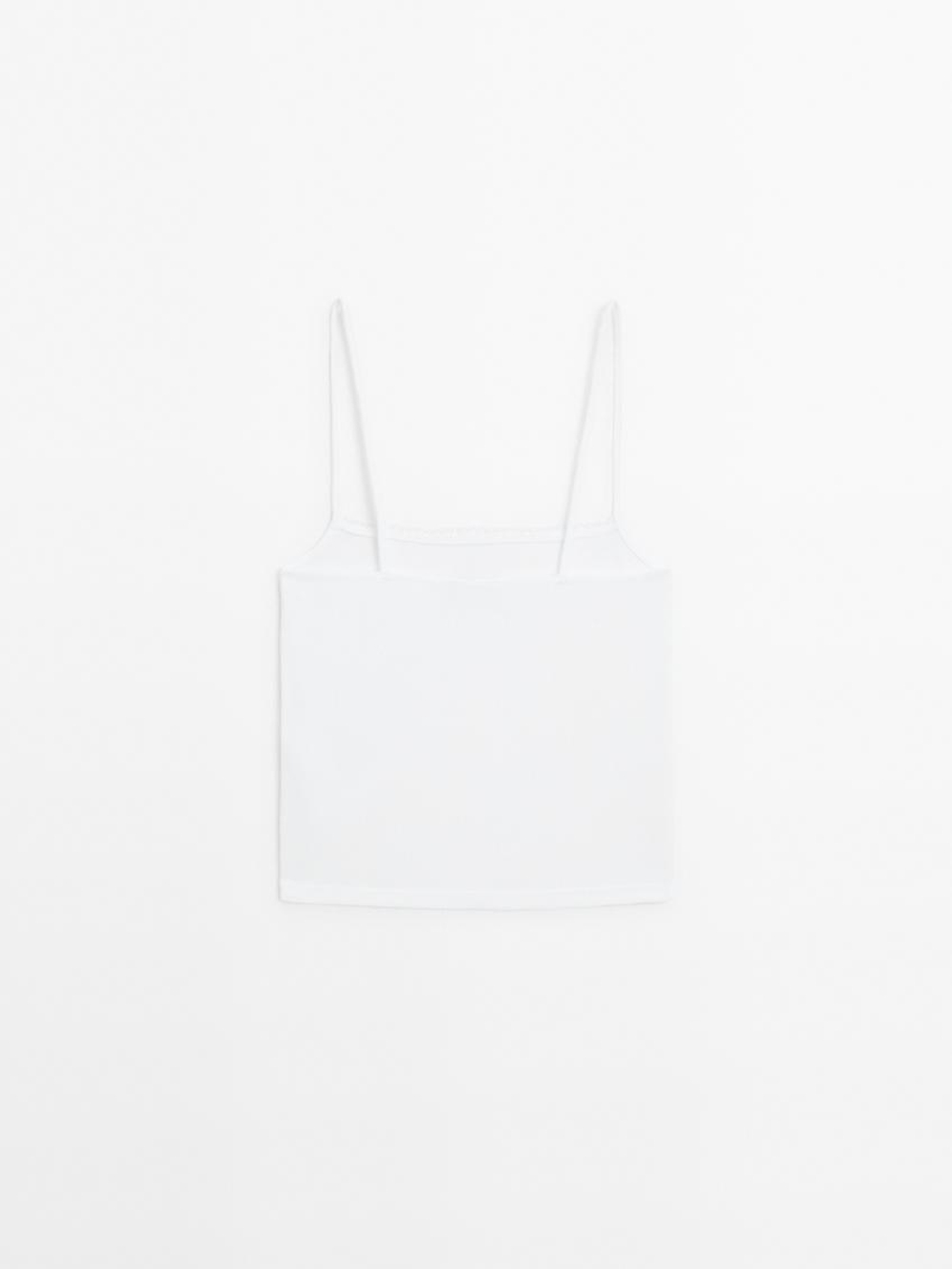 Massimo Dutti Трикотажный топ на бретелях с кружевом, натуральный, кремовый