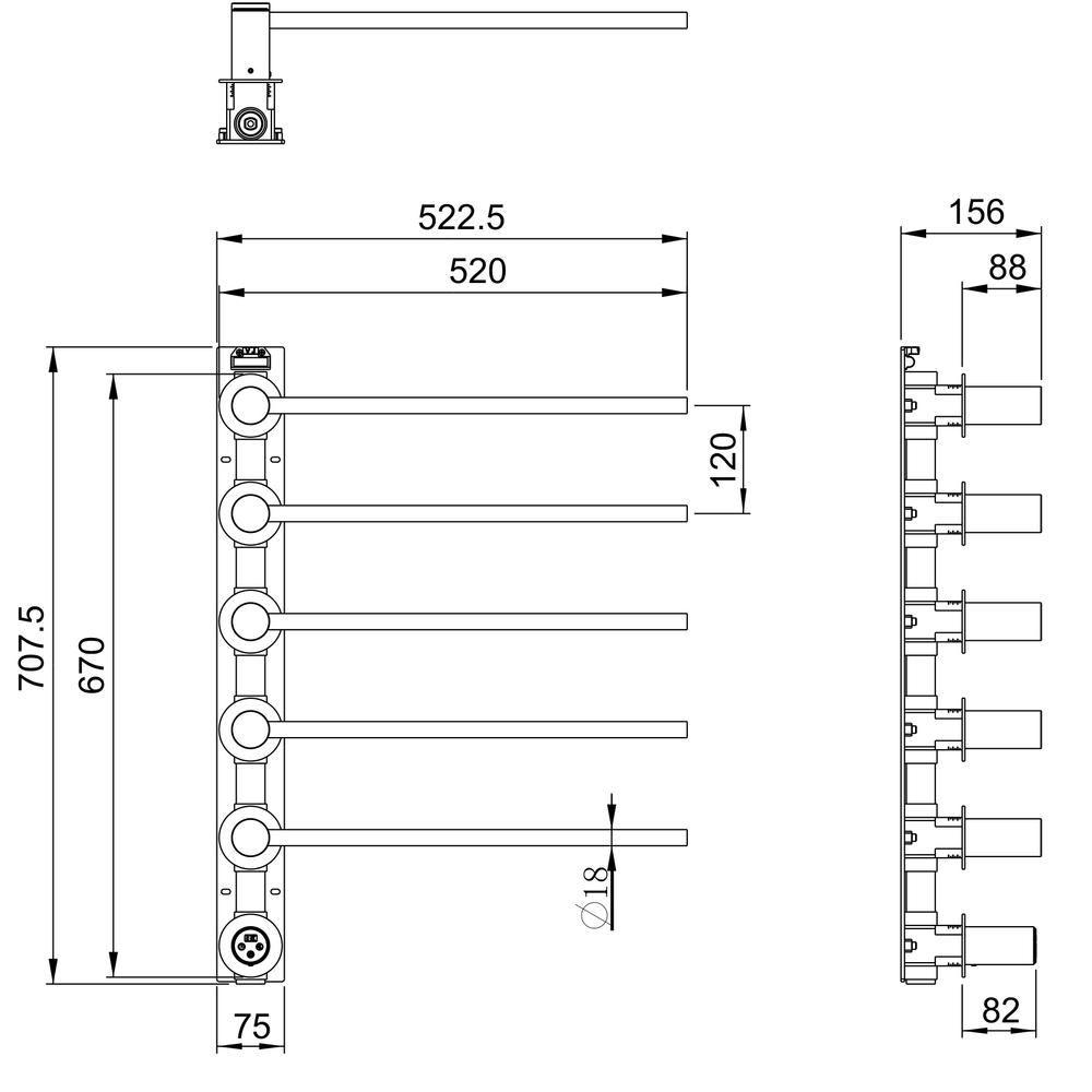 Полотенцесушитель электрический встраиваемый WONZON & WOGHAND MÜNCHEN, Брашированное золото (WW-A355-BG)