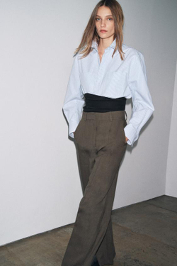 ZARA ШИРОКИЕ БРЮКИ С ЗАЩИПАМИ — ZW COLLECTION, КОРИЧНЕВЫЙ МЕЛАНЖ