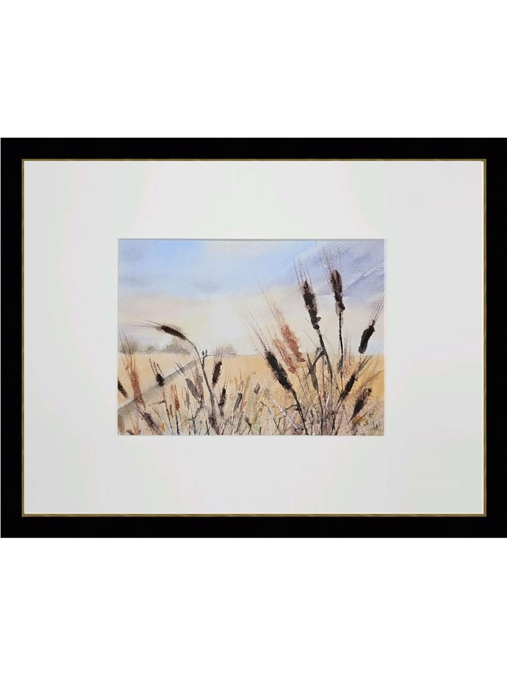 Картина авторская акварельная в паспарту 21х30 см на стену для интерьера "Рожь на рассвете"