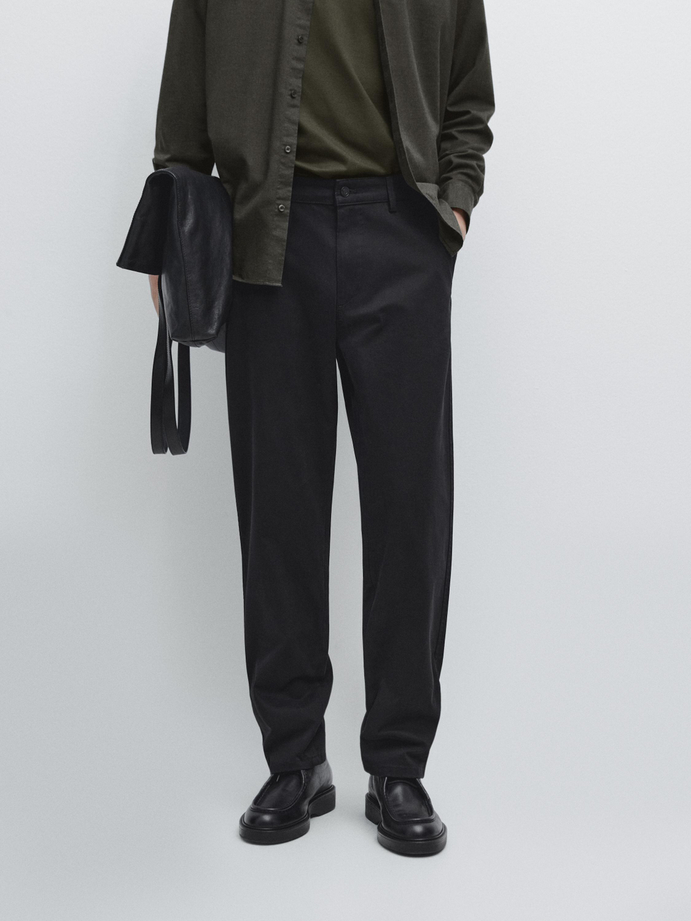 Massimo Dutti Зауженные брюки с начесом, черный